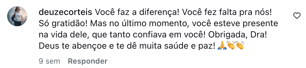 Avaliação da paciente deuzecorteis sobre atendimento oncológico com a Dra. Ariana Luz